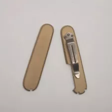 1 Pair Brass Handle Scales With Pocket Clip for 91mm Victorinox Swiss Army Knive