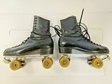 Vintage 70s CHICAGO Hi-Top Black ROLLER SKATES Rannalli Metal Case Mens Size 7