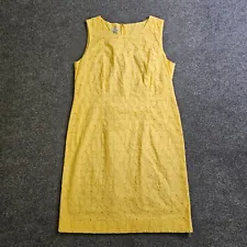 Talbots Dress Women 12 Petite Yellow Eyelet Lace Fitted Sleeveless Casual Modest