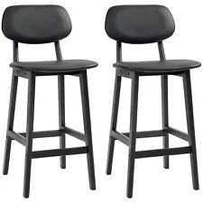 HOMCOM Breakfast Bar stools Set of 2 with PU Leather Cover, Wood Legs, Black