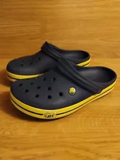 Rare Unisex CROCS Crocband Clogs Navy Blue Yellow Men's 6 Womens 8