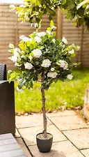 Artificial Plants Rose Tree Indoor Outdoor Large Grey Pot 120cm White Decorative