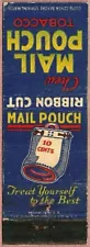 1930s matchbook cover ~ Chew MAIL POUCH TOBACCO ~ 10¢ package RIBBON CUT