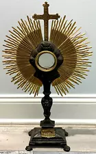 ANTIQUE 1800's CATHOLIC CHURCH ALTAR AGNUS DEI MONSTRANCE RELIQUARY W/ LUNA