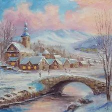 Fabulous Winter View, Original Oil Painting Christmas Gift Wall Art Decor