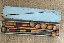 Vintage Wood Croquet Set With Wood Carrying Box VERY OLD- Estate Find!!!!