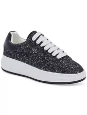 BLONDO Womens Black Mixed Media Diva Round Toe Wedge Sneakers Shoes 8 M