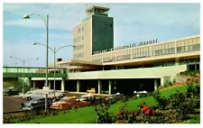 Postcard OR International Airport Portland Oregon with Classic Car in front