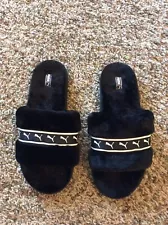 Puma Black Fuzzy Slippers Slides Faux Fur Slides Size 10 EUC