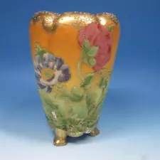 Nippon Japan Coralene Blown-Out Floral Flowers Porcelain Footed Vase - 8¼ inches