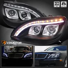 Black Fits 1998-2006 Mercedes W220 S320 S500 S600 LED Strip Projector Headlights (For: 1999 S500)