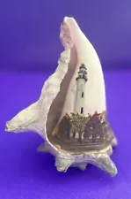 Vintage Hand Painted Lighthouse Conch Shell Folk Art Souvenir SALE!