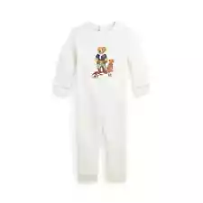 Ralph Lauren POLO Bear hunting dog Fleece Coveralls Boys 9M 19-22 LBS Off White