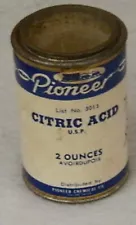 Tin 2oz. Citric Acid Advertisemnt Pioneer Co.