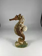 Vintage Seahorse Figurine On Coral Starfish Statue Tabletop Decor