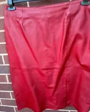 For Women Red Real Leather Lined Skirt Size 16