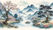 Chinese Landscape Digital Watercolour Painting (AI Generated)