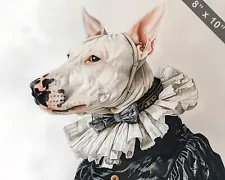 Bull Terrier in Victorian attire with a bowtie and ruffl 8x10 Print