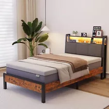 Twin Bed Frames for Kids with Charging Station and LED Lights, Twin Size Bed ...