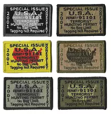 VELCRO® BRAND Fastener Morale HOOK Terrorists Hunting Permit Patches 3x2"