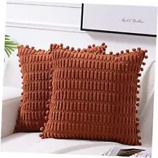 2 Packs Decorative Throw Pillow Covers 20x20 Inch with Pom 20 x 20 Inch Rust