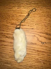 Vintage Lucky Charm Real Rabbit's Foot Keychain '60’s Beige White RARE