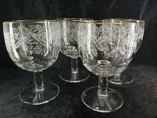 New ListingPressed Glass Goblets Set Of 4 Gold Rim Grap Vine Applied Thumb Print