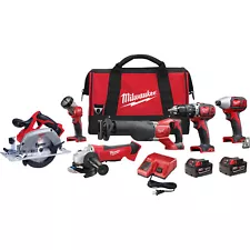 Milwaukee M18 Li-Ion Cordless Power Tool Set, 6-Tool Set, 2 Batteries, Model#