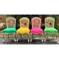 Custom Colorful Reupholstered Velvet Chair Set Of Four local pickup