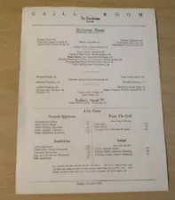 ORIGINAL VTG 1940's 'GRILL ROOM' Hotel DINNER Menu~"The BLACKSTONE"~Chicago~