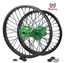 21/19 Kawasaki CNC Wheels Set KX450F 2019-2024 KX250 2021-24 Black Green Hubs