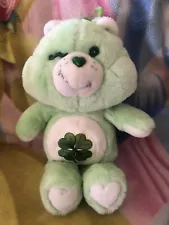 13" PLUSH VINTAGE GREEN GOOD LUCK SHAMROCK IRISH CARE BEAR BABY GIRL 1980s TOY