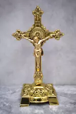 Lightly Used Brass Altar Cross for your Church, Double Sided Corpus (CU450E)