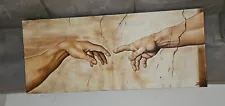 Creation Of Adam painting 47×20×4 Oil Framed In Oak By Michelangelo