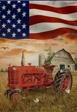 American Flag With Tractor & Barn In Background Garden Flag 12 X 18 Patriotic