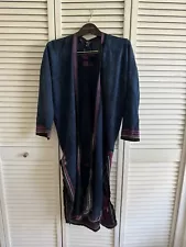 Vintage Hmong Vietnamese Indigo Hemp Jacket Coat Dress For 4’10-5’3 Women Size S