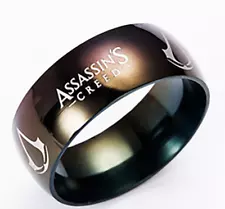 8mm Black Assassin's Creed Ring Stainless Steel Men Band Couple Ring Size 6-13