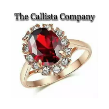 On Sale LAB-CREATED 3.0 CT OVAL CUT RED 3A+ CZ 18K ROSE GOLD RING SZ 7,8