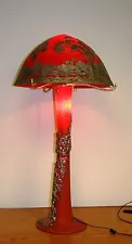 Vintage Art Deco Style Hand Made Glass Floor Lamp Red Overlay Silver Painting