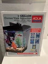 Aqua Culture 1 Gal Corner View Aquarium Multi-Color LED Lighting Read Desc