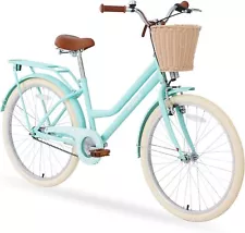 MEGHNA 24 Inch Single Speed Kid Bike Girls Bicycle with Basket for 10+ Years Old