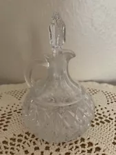 Vintage 5 inch Cut Glass Cruet with Stopper for Olive Oil Salad Dressing