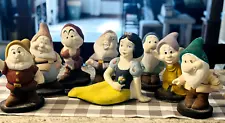 RARE Vintage Snow White And Seven Dwarfs Handpainted Cement Outdoor Statues