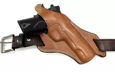 For ANY NONRAIL 5" 1911, Right Hand Brown Leather Cross-Draw Belt Holster