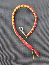 Biker Motorcycle Get Back Whip Leather Stainless Steel, Yellow & Red