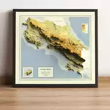 Costa Rica Map, Costa Rica 2D Relief Map, Costa Rica Vintage Map - 2D Flat Print