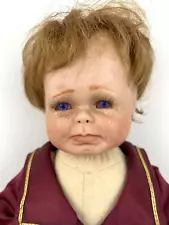 Vintage 17" Scary Doll, Ceramic Hd/Hnds/Ft, Purple Eyes, Crying Halloween Decor