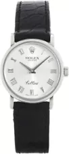 Rolex Cellini Silver Dial White Gold Case Black Strap Womens Watch Buy On Sale