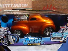 1/18 MUSCLE MACHINES 41 WILLYS COUPE BLOWN INJECTED GASSER METALLIC ORANGE