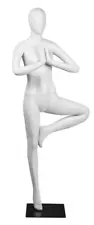 Adult Female Glossy White Tree Pose Yoga Faceless Fiberglass Mannequin